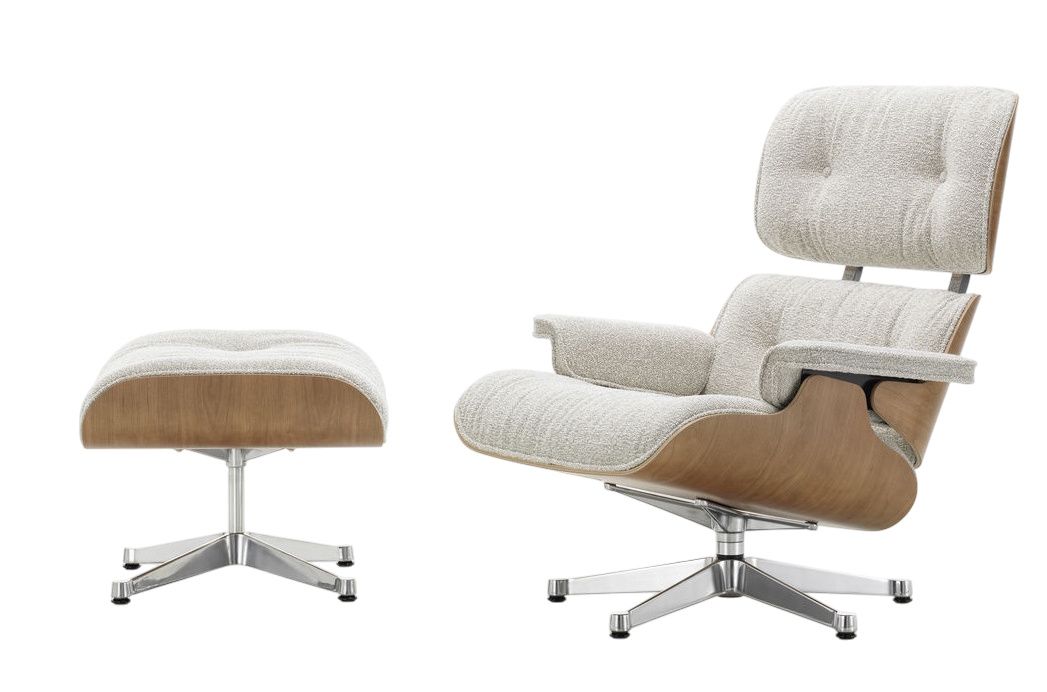 Eames Lounge Chair & Ottoman Sessel VORZUGSKOMBINATION Nubia, cream sand, poliert, Kirschbaum