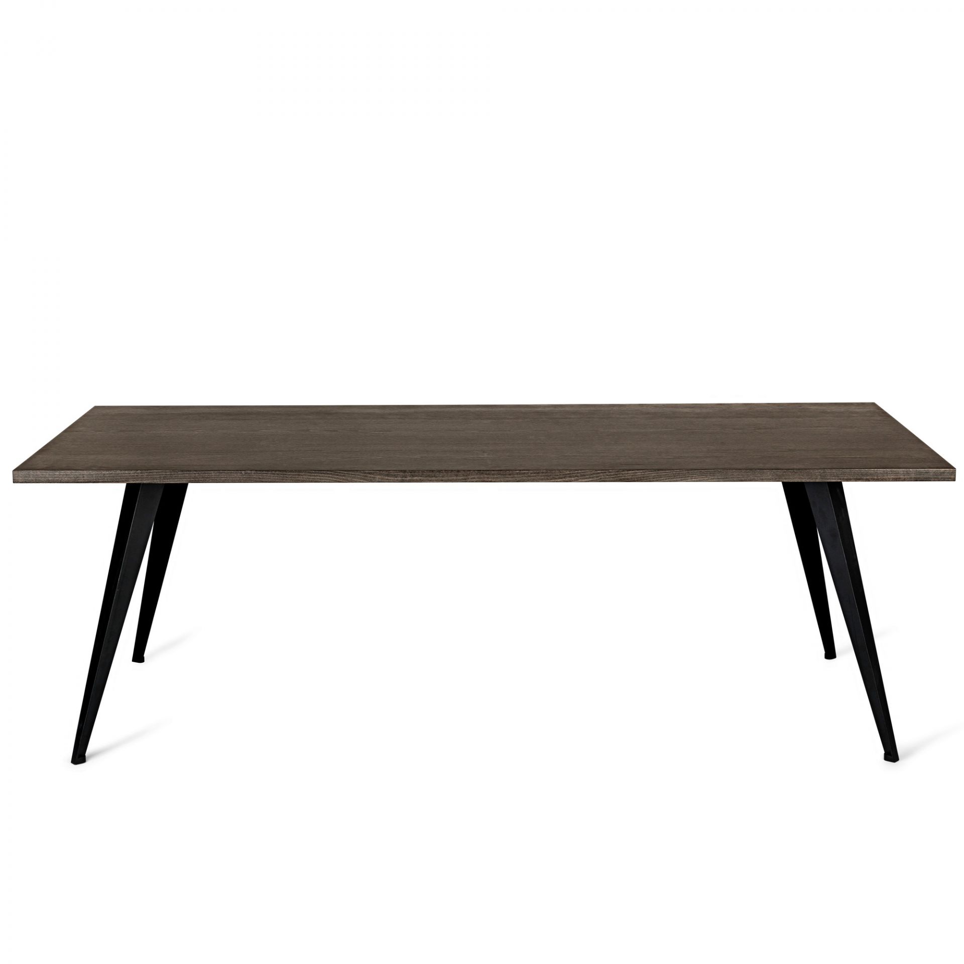 Dining Table Esstisch Mater mit dunkler Holzplatte und schwarzen Metallbeinen, modernes Design.