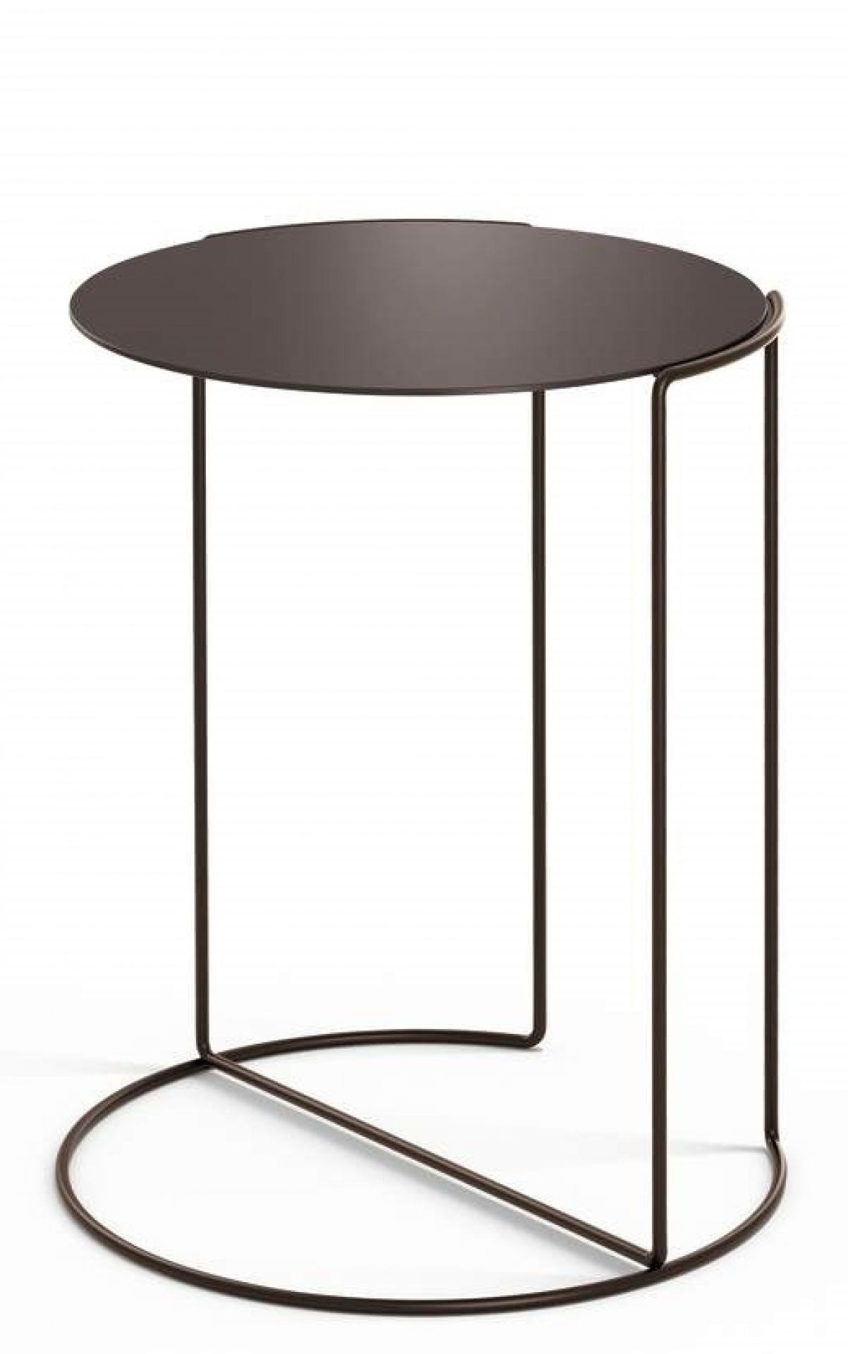 Oki Beistelltisch von Walter Knoll: Runder, brauner Tisch mit filigranem Metallgestell für Wohnzimmer.