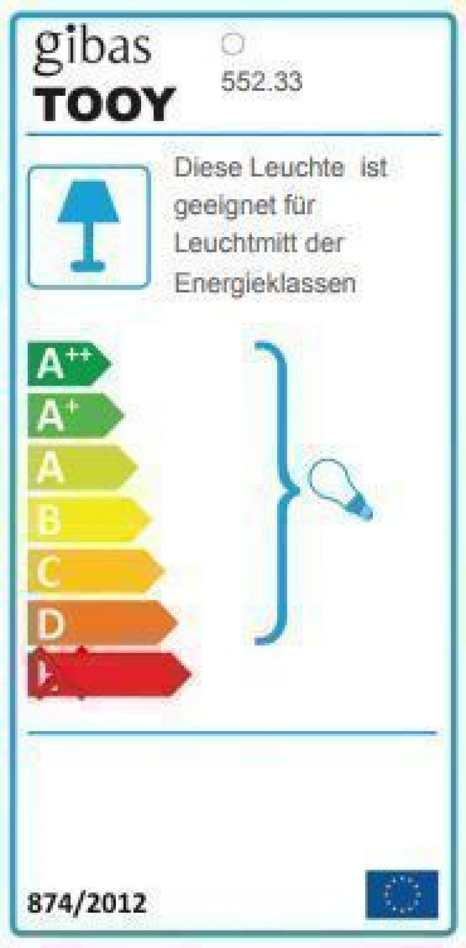 Energielabel der Tooy Nabila Tischleuchte 552 33, Energieeffizienzklasse A++ bis D.
