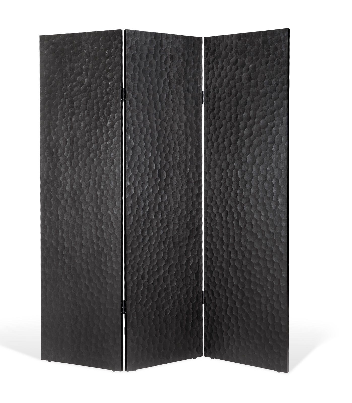 Schwarzer Chopped Raumteiler von Ethnicraft aus Mahagoni mit dreiteiliger, strukturierter Oberfläche. Sichtschutz und Dekoration.