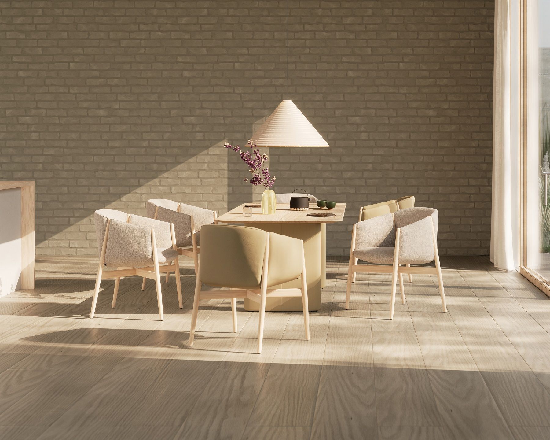 Kagu Stuhl mit Armlehnen Holzgestell Cor