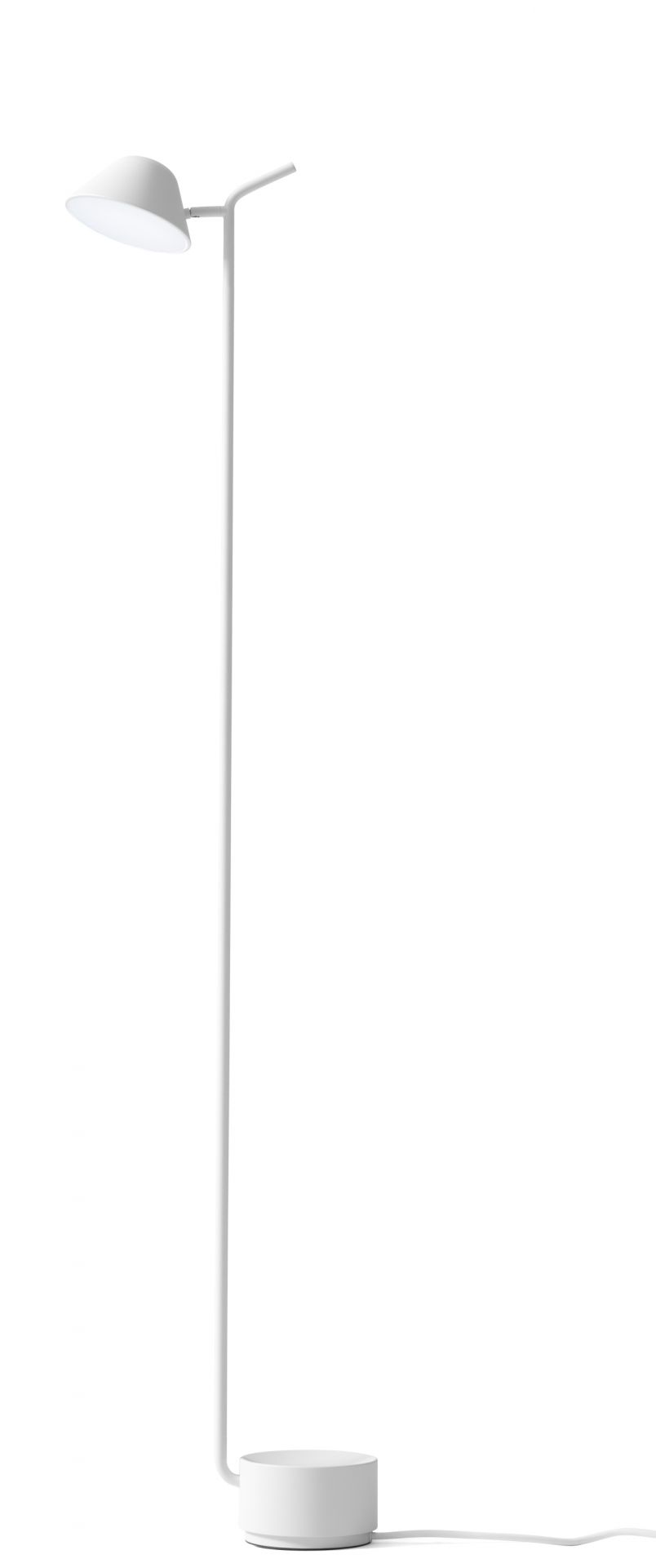Weiße Peek Stehleuchte von Audo, moderne Bodenleuchte für Wohnzimmer und Schlafzimmer.