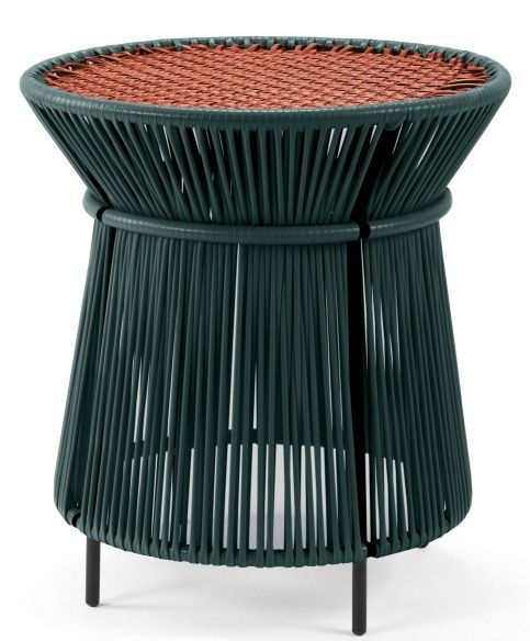 Ames Caribe Chic Beistelltisch in Moosgrün und Kupfer für den Außenbereich. Moderner Gartentisch.