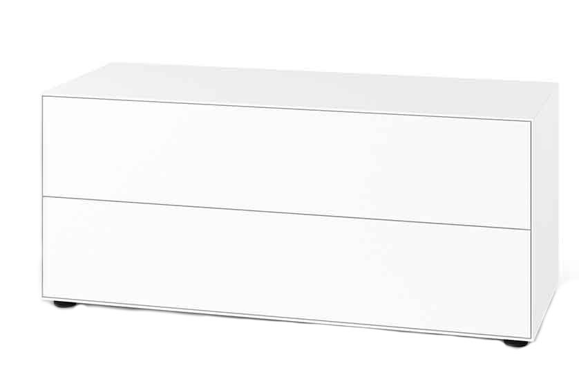 Weißes Nex Pur Box Board von Piure mit Schubkasten, modernes Sideboard für Wohnzimmer und Schlafzimmer.