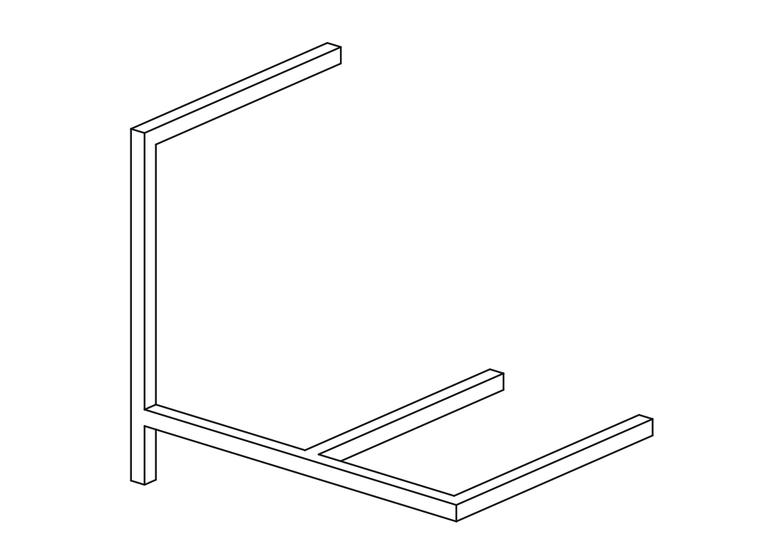 Schwarz-weiße Illustration des Antologia Wandregal-Moduls von Mogg, 60cm breit, minimalistisches Design.