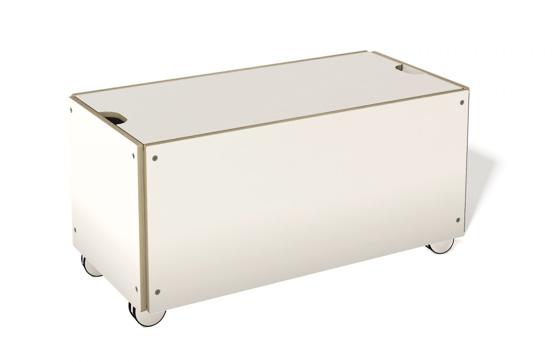 Weißer Bettkasten von Müller Möbelwerkstätten auf Rollen für mehr Stauraum im Schlafzimmer.