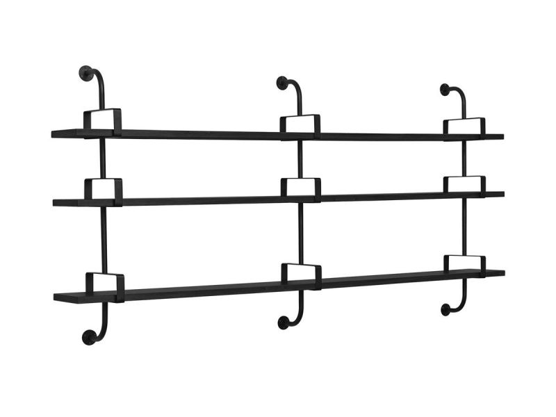 Schwarzes Démon Regal von Gubi mit drei Ebenen und filigranem, modernem Design. Wandregal für Wohnzimmer.