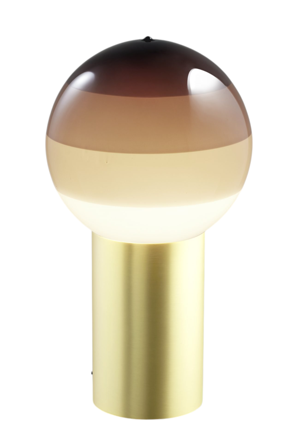 Dipping Light M LED Tischleuchte von Marset mit Farbverlauf und goldenem Fuß.