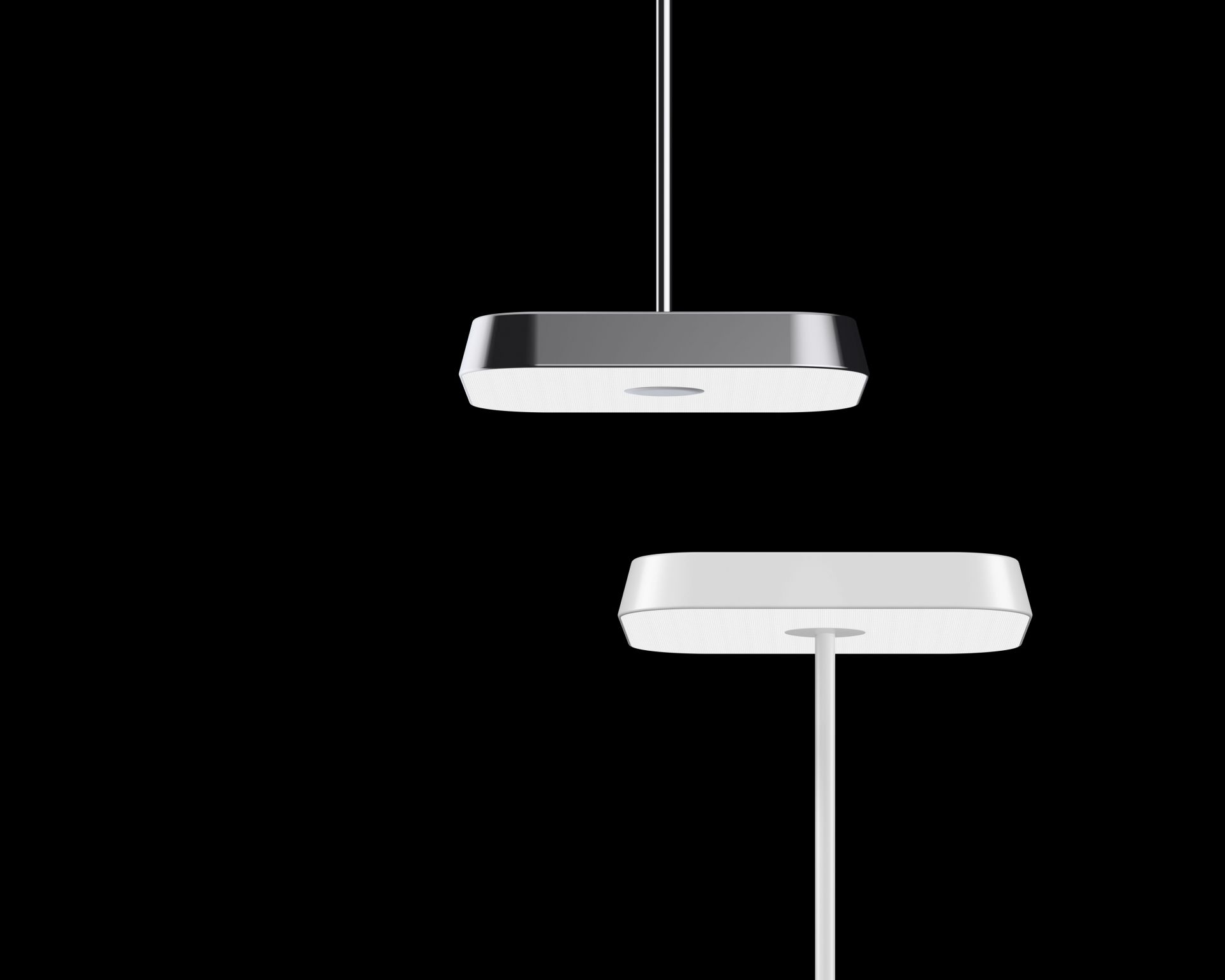 Detailaufnahme der Belux Koi-Q Stehleuchte in Schwarz, moderne LED-Stehlampe mit warmweißem Licht.