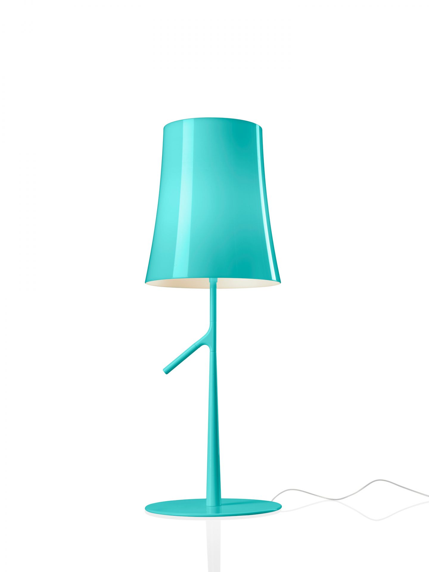 Birdie Grande LED Tischleuchte von Foscarini in Aqua grün. Moderne Designerlampe für Wohnzimmer und Büro.