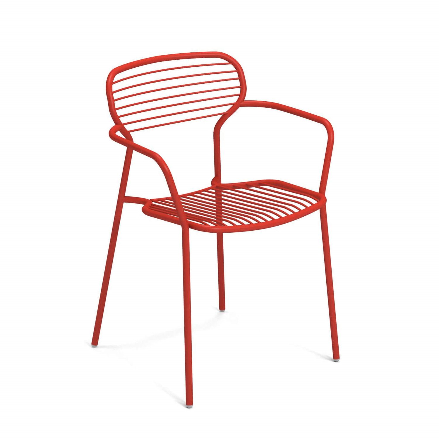Roter Apero Stuhl mit Armlehne von Emu, Gartenstuhl aus Metall, modernes Design.