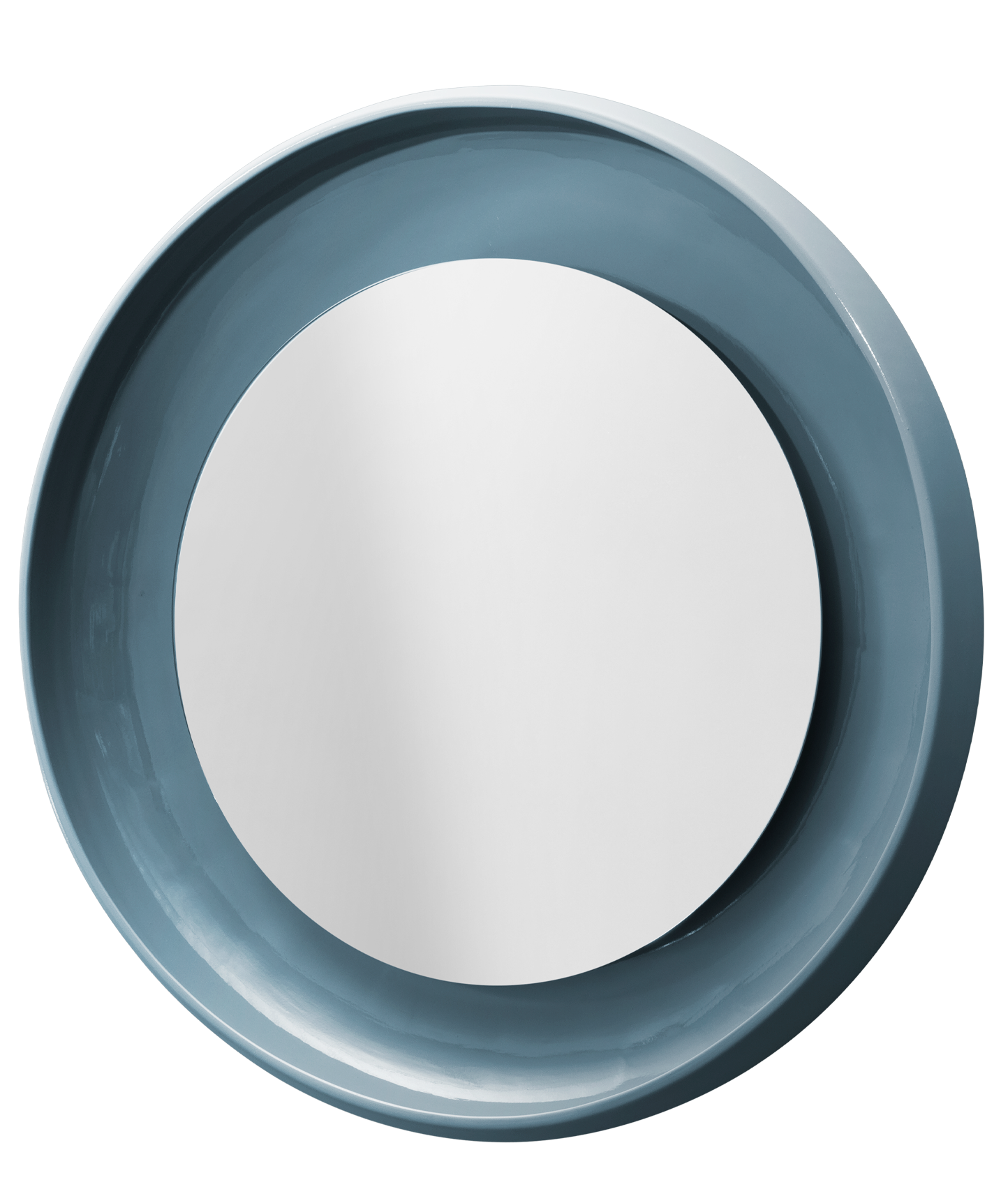 Runder Coque Spiegel mit blauem Keramikrahmen von Miniforms für moderne Wanddekoration.