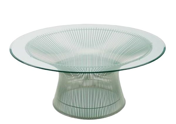 Platner Esstisch mit Kristallglasplatte und poliertem Nickelgestell von Knoll International. Moderner Design Esstisch.