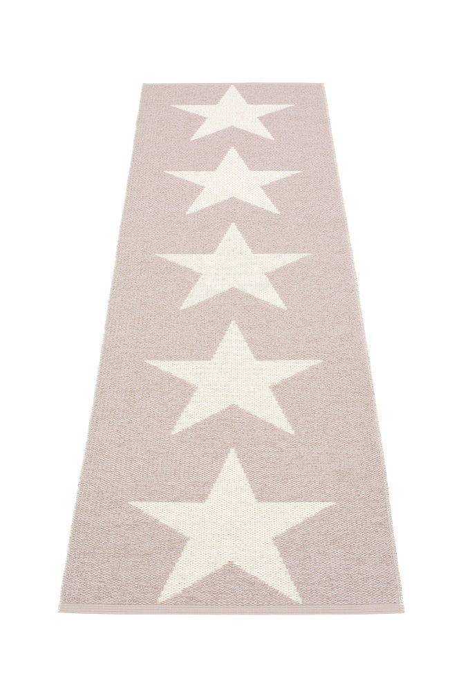 Viggo One Pappelina Kunststoffteppich in Pale Rosa, 70x250 cm, mit weißen Sternen für den Innenbereich.