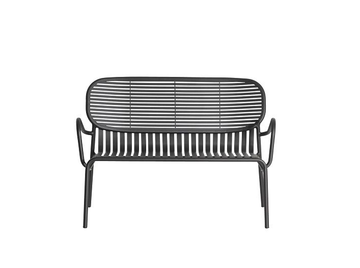 Schwarzes Petite Friture Week-End Sofa, 2-Sitzer Gartenbank aus Metall für den Außenbereich, minimalistisches Design.