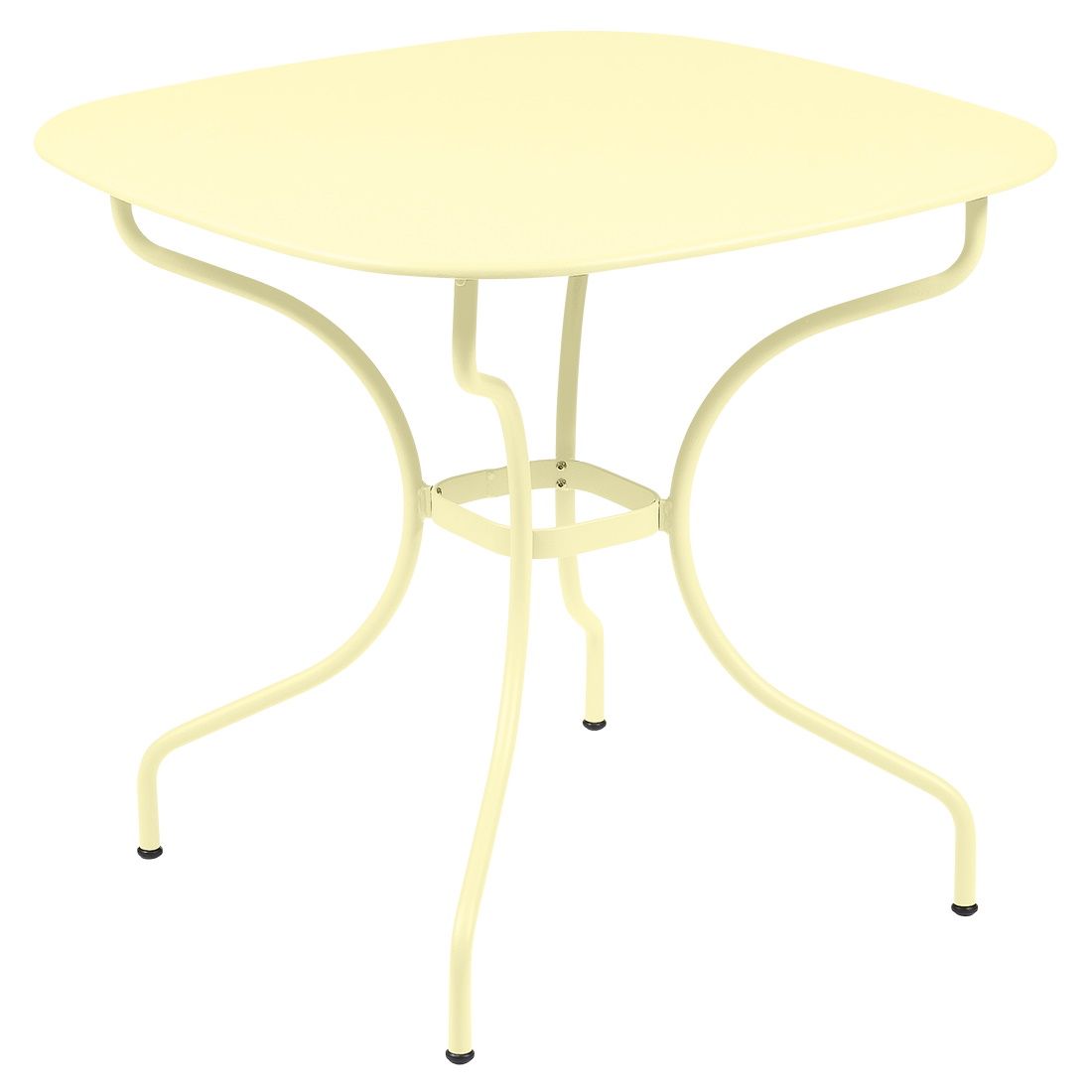 Beiger Opéra+ Carronde Tisch von Fermob, quadratisch, für den Außenbereich. Gartenmöbel aus Metall.