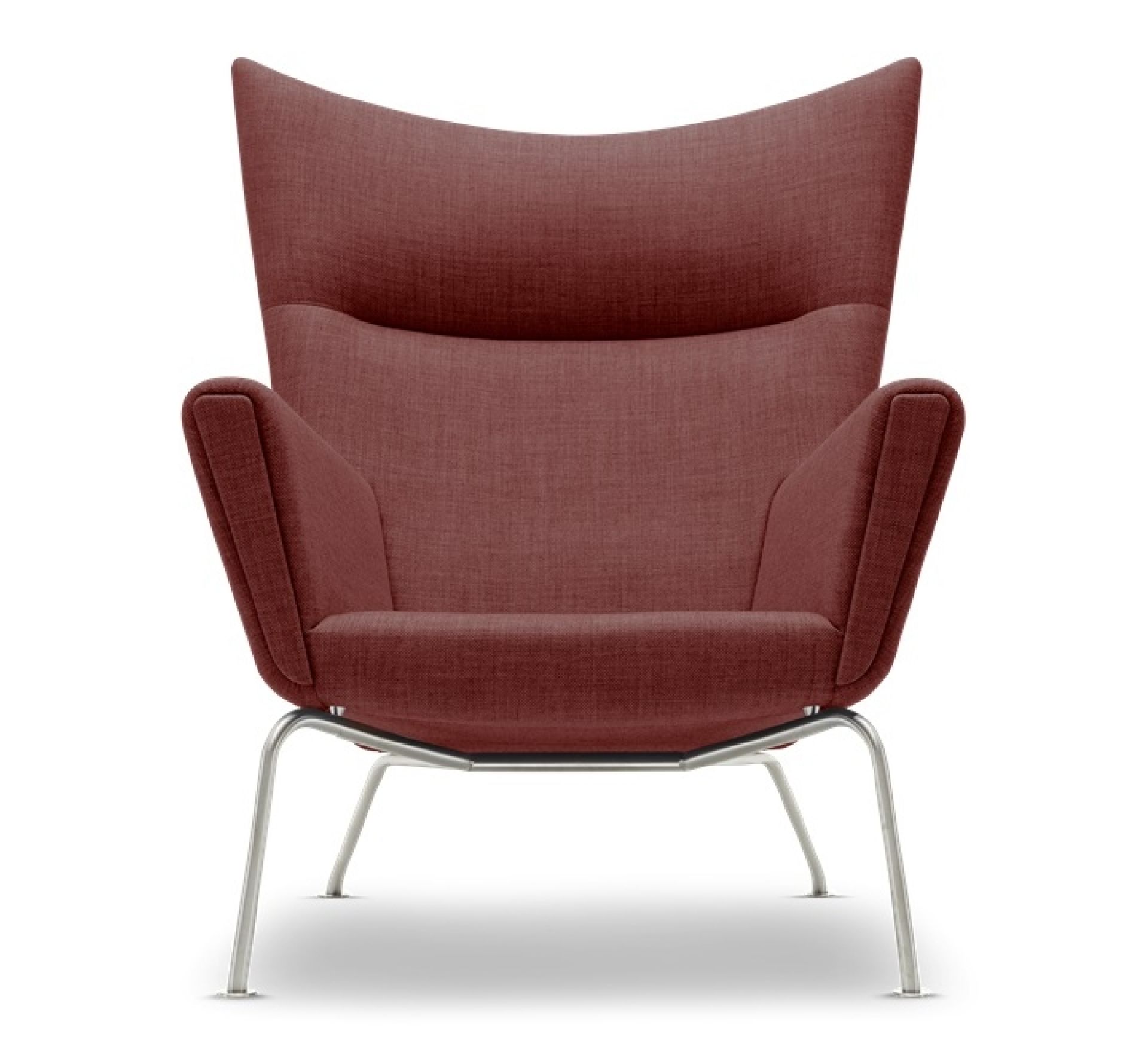 CH445 Wing Chair Sessel von Carl Hansen & Søn in rotem Stoffbezug und Stahlgestell.