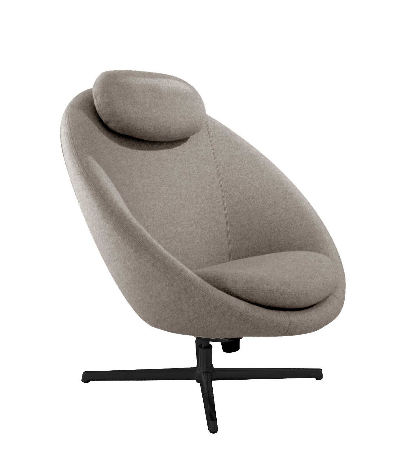 Pace Loungesessel von Cane-Line, moderner Sessel mit grauem Bezug und schwarzem Drehfuß.