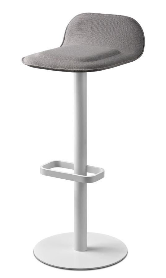 Moderner Dave Barhocker von Moree, weißes Gestell, grauer Sitz, Fußstütze, ideal für Küche und Bar.