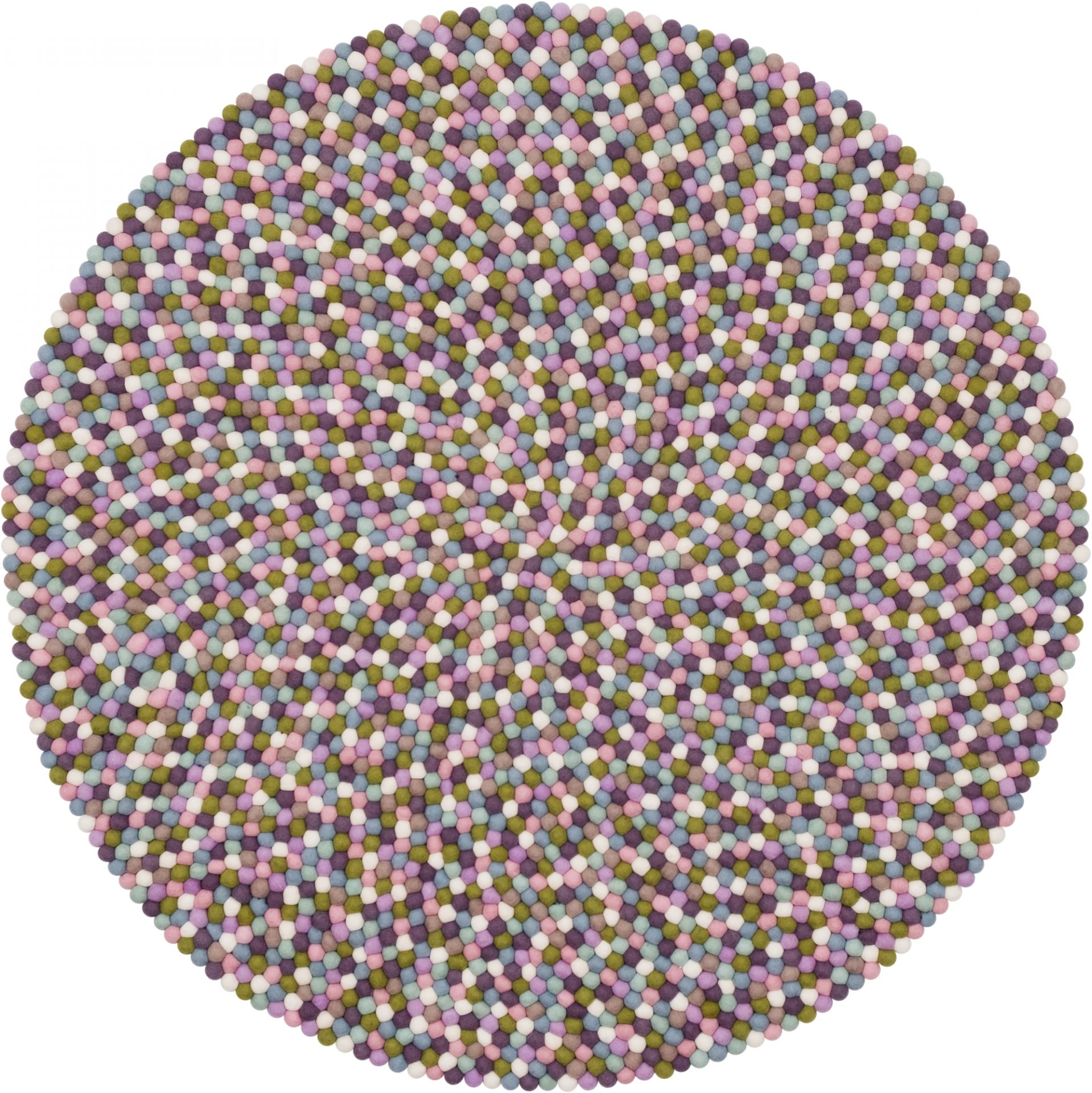 Runder Filzkugel Teppich "myfelt Greta" mit 180 cm Durchmesser in Pastellfarben.