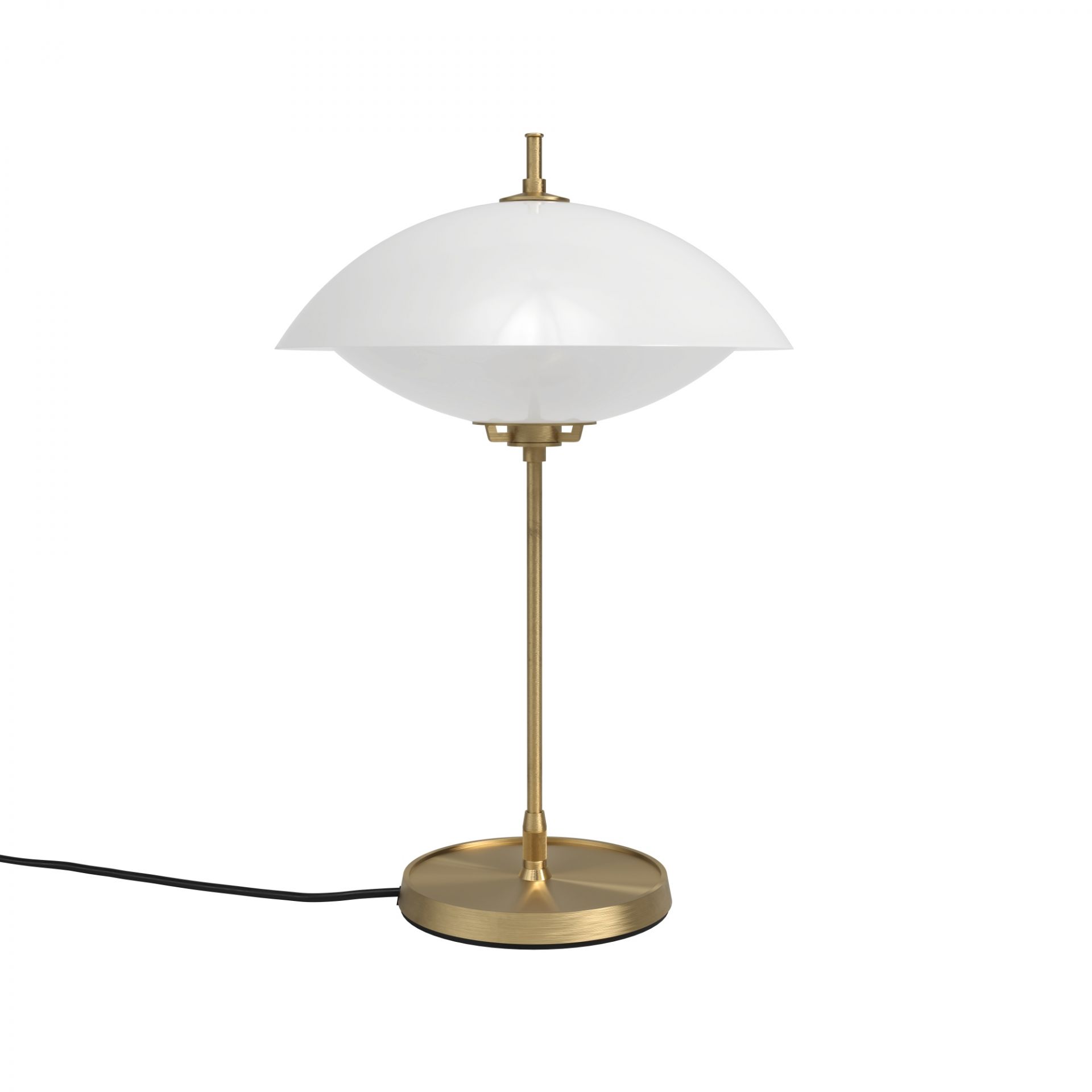 Weiße Clam Table Lamp Tischleuchte von Fritz Hansen mit goldenem Fuß und Ständer.