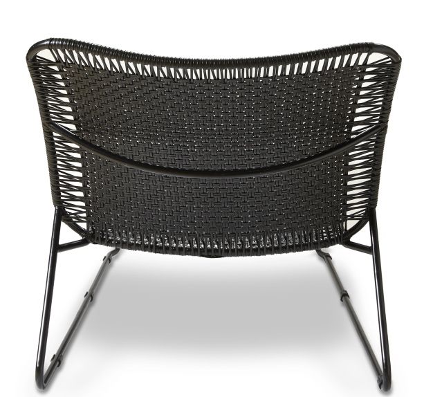Schwarze Cielo Daybed Outdoor Liege von Ames, Rückansicht mit geflochtener Sitzfläche und Metallgestell.