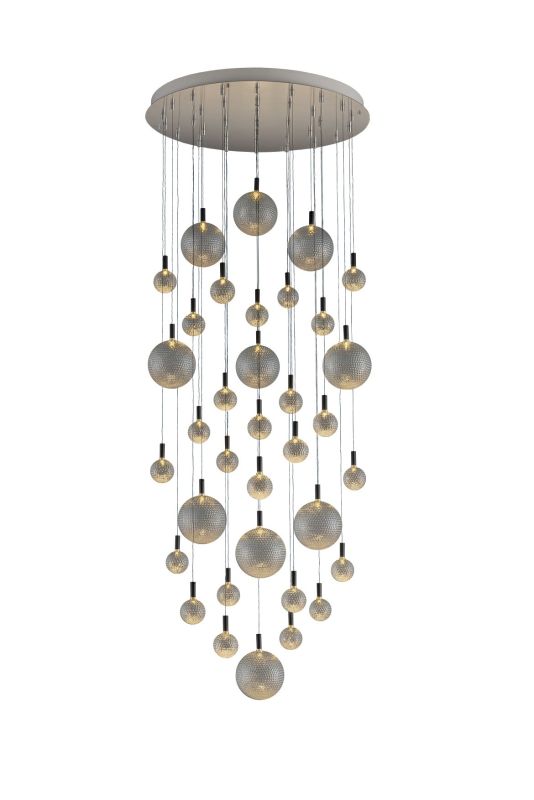 Par 18 Chandelier Hängeleuchte von Catellani & Smith mit vielen silbernen Kugeln. Moderne Pendelleuchte.