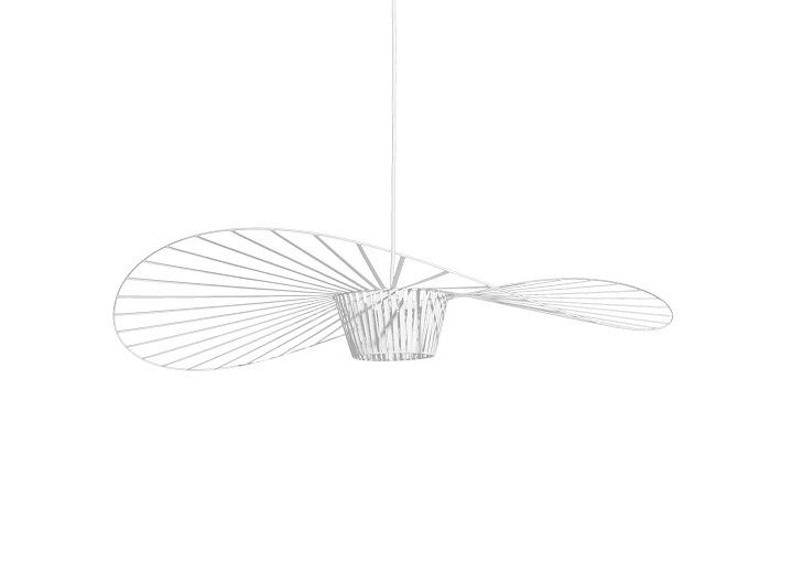 Weiße Vertigo Pendelleuchte XS von Petite Friture, modernes Design mit filigranen Linien und luftiger Silhouette.