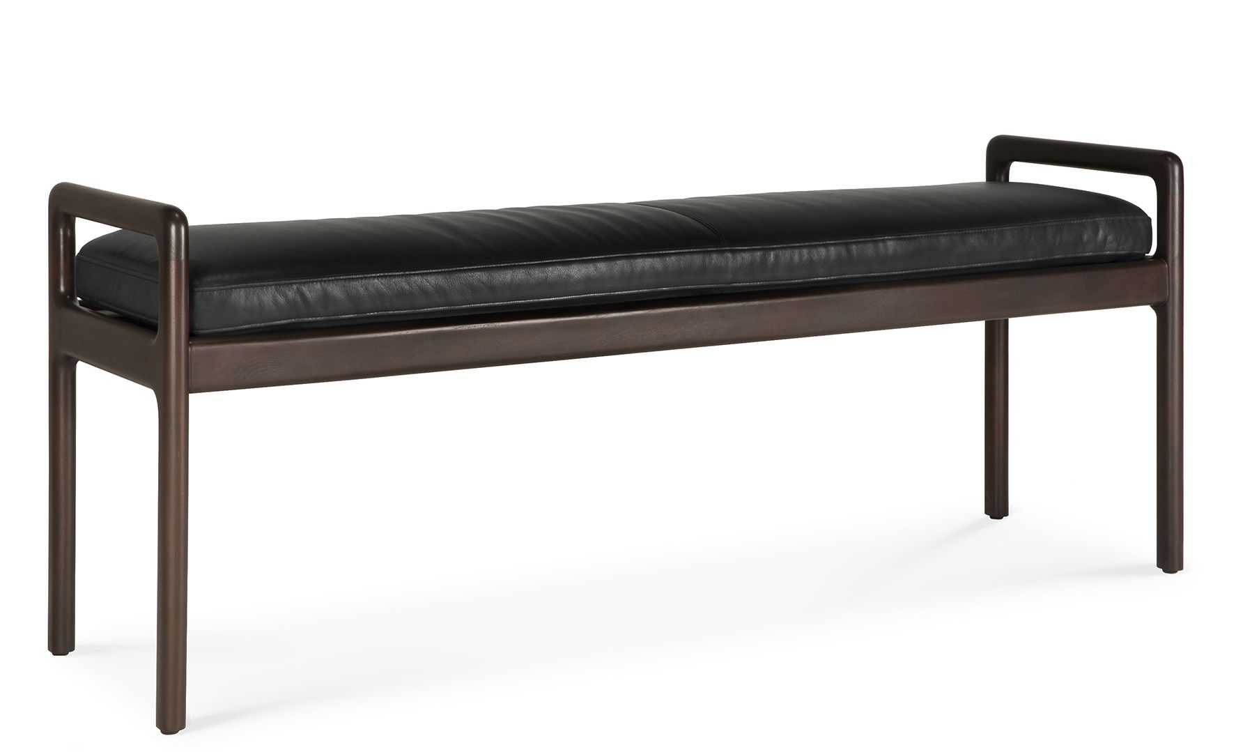 Jack Bank von Ethnicraft mit schwarzem Lederpolster, Sitzbank aus Holz für Wohnzimmer.