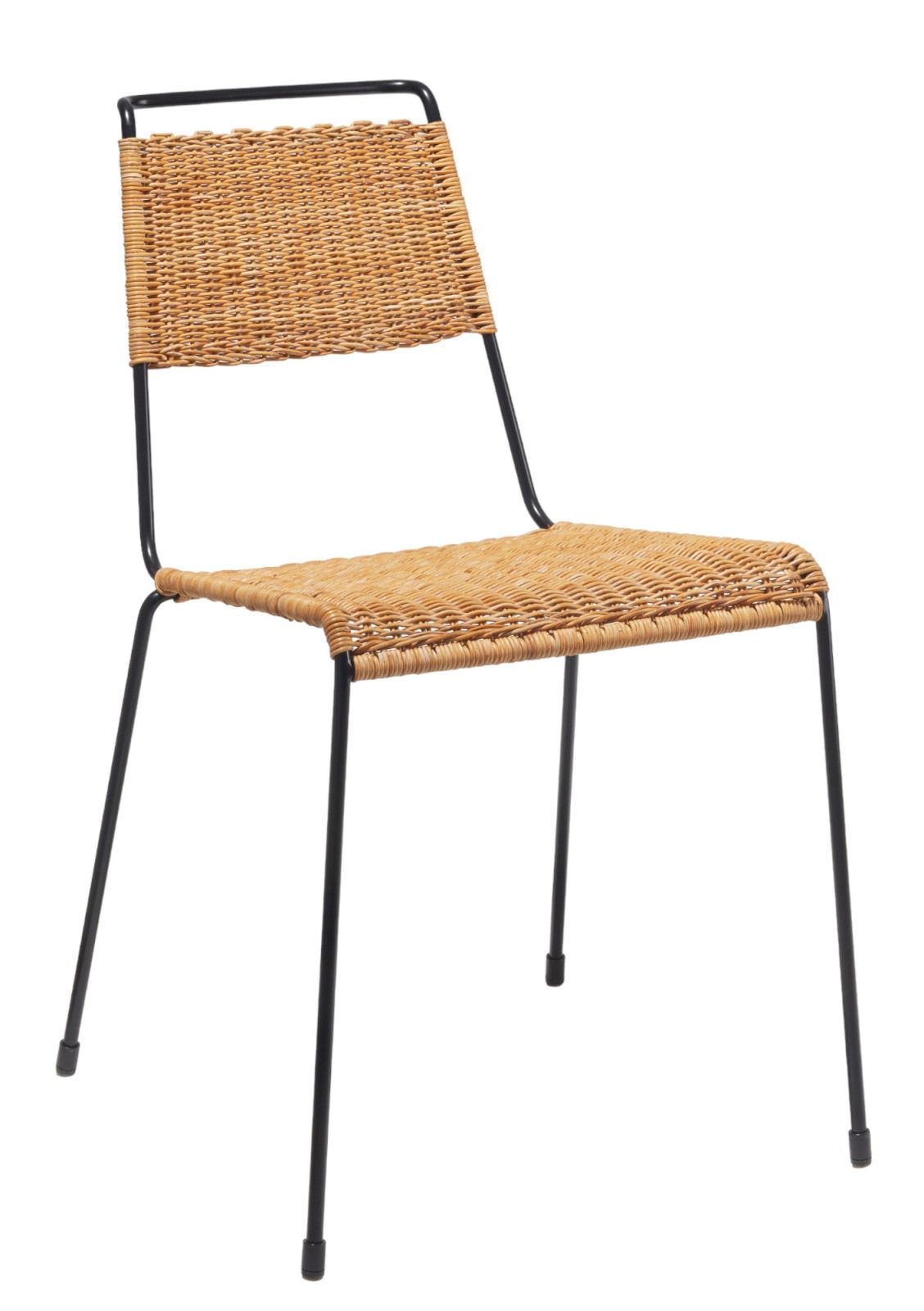Stuhl TT von Richard Lampert mit Rattan Sitzfläche und schwarzem Metallgestell.