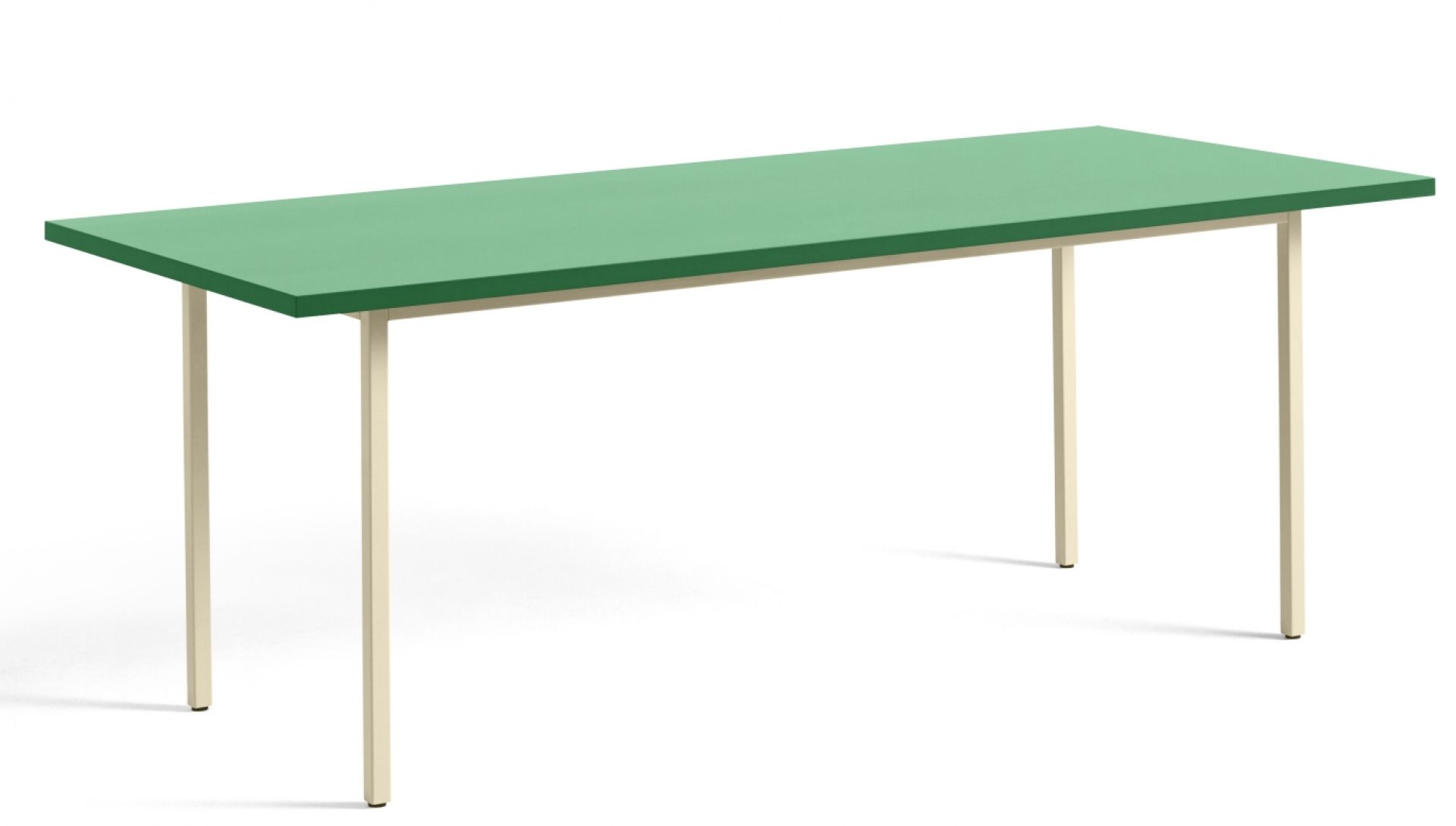 Two Colour Table von Hay, mintgrüne Tischplatte mit elfenbeinfarbenem Gestell, Länge 200 cm, modernes Design.