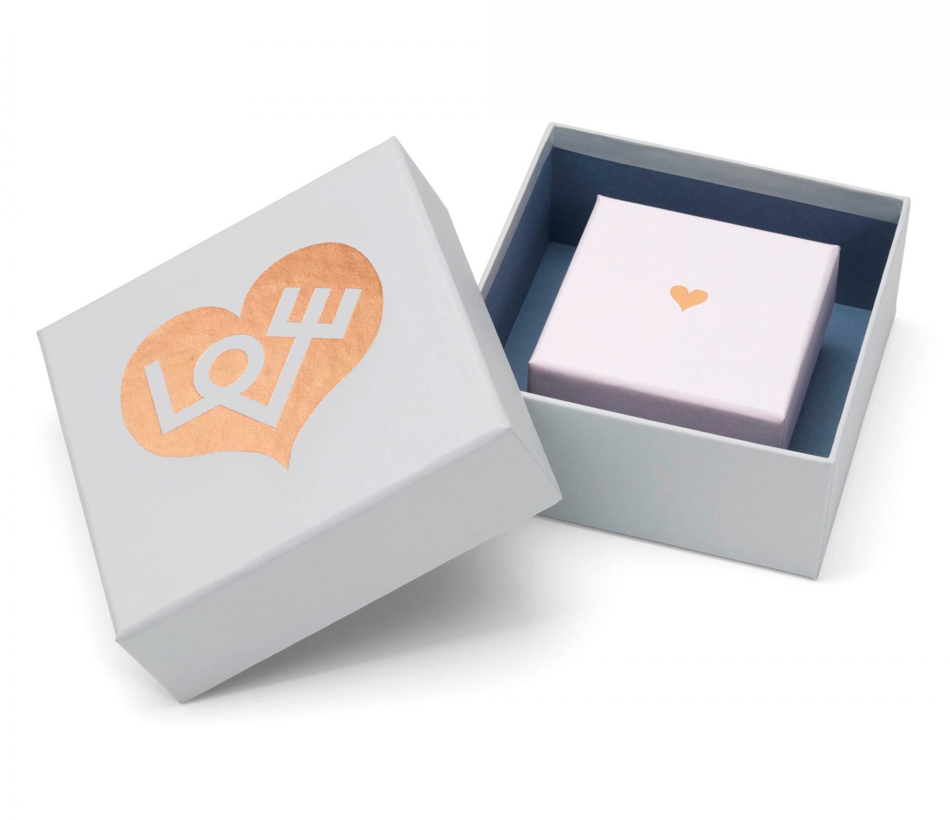 Graphic Boxes Aufbewahrungsboxen 2er-Set: Weißer Karton mit "Love"-Herz und kleinerer Box mit Herz.