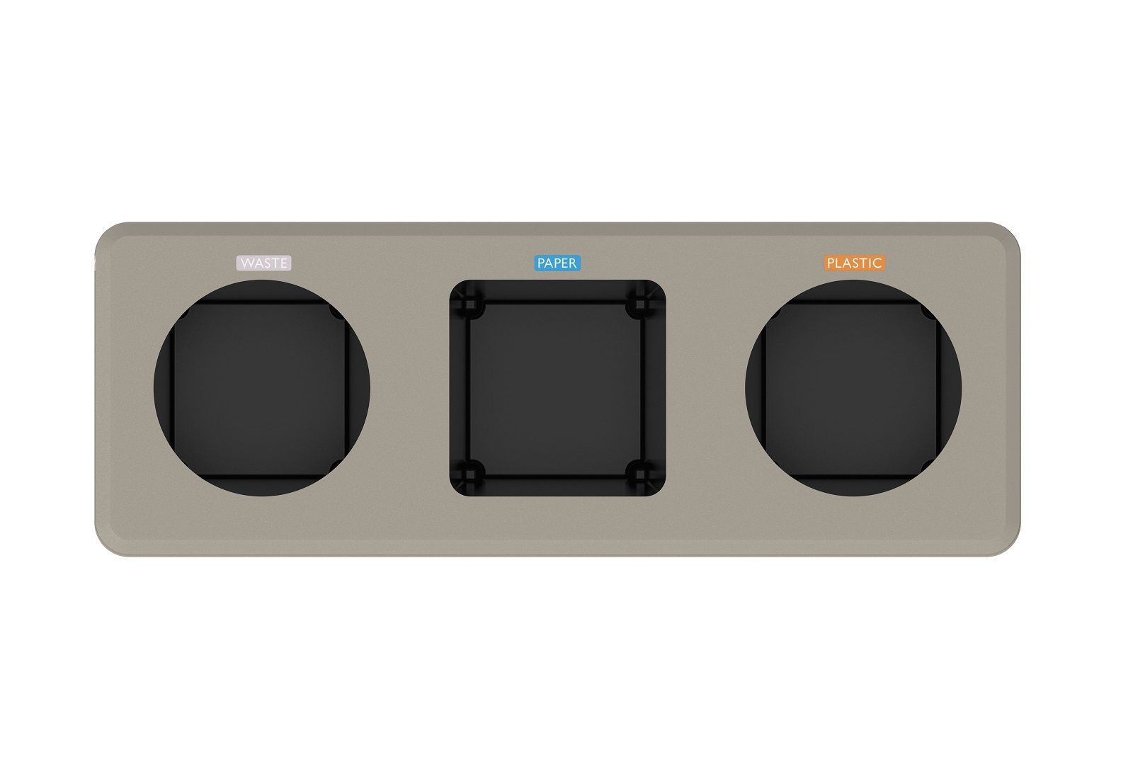 Dunk 3 Abfalltrennsystem: Behälter für Restmüll, Papier und Plastik, ideal für die Mülltrennung.