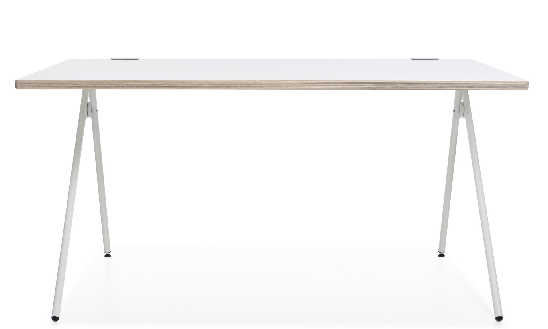 Weißer Plato Klappsekretär von Müller Möbelwerkstätten mit hellem Holzrand und weißen Beinen.