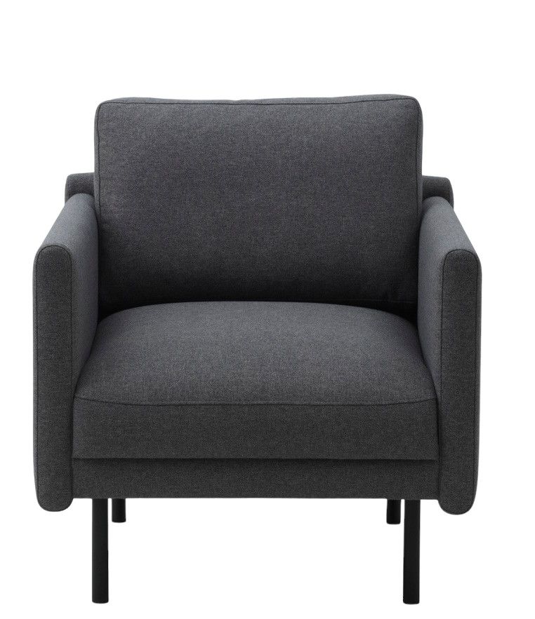 Grauer Lounge Chair Sessel von Normann Copenhagen mit schwarzen Beinen, Frontansicht.