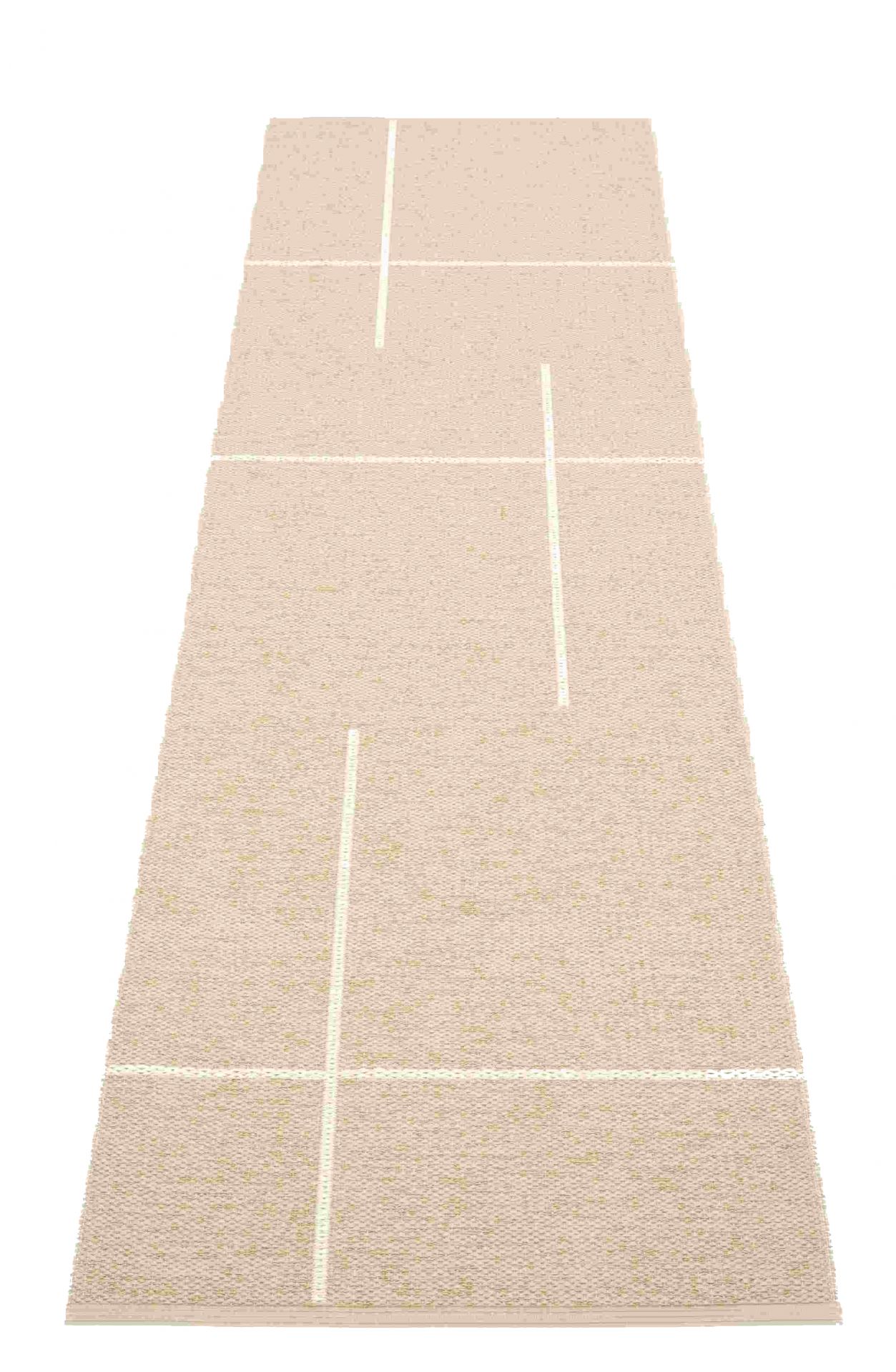 Beiger Fred Teppich von Pappelina, 70x270 cm, mit hellem Streifenmuster, ideal für Flur oder Küche.