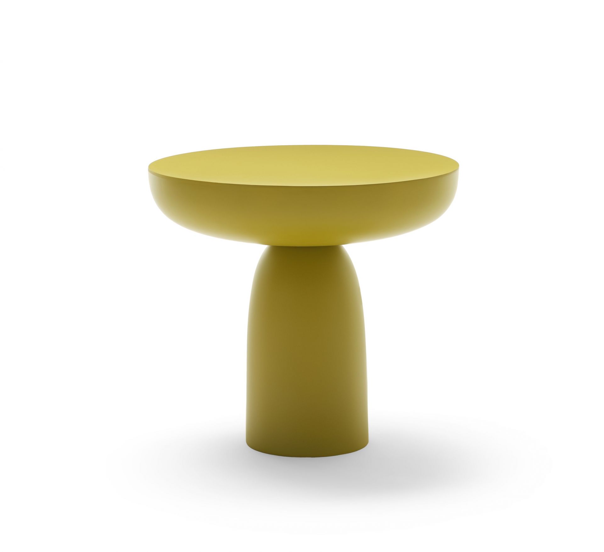Gelber Olo Colours Couchtisch von Mogg, runder Beistelltisch für Wohnzimmer und Lounge.