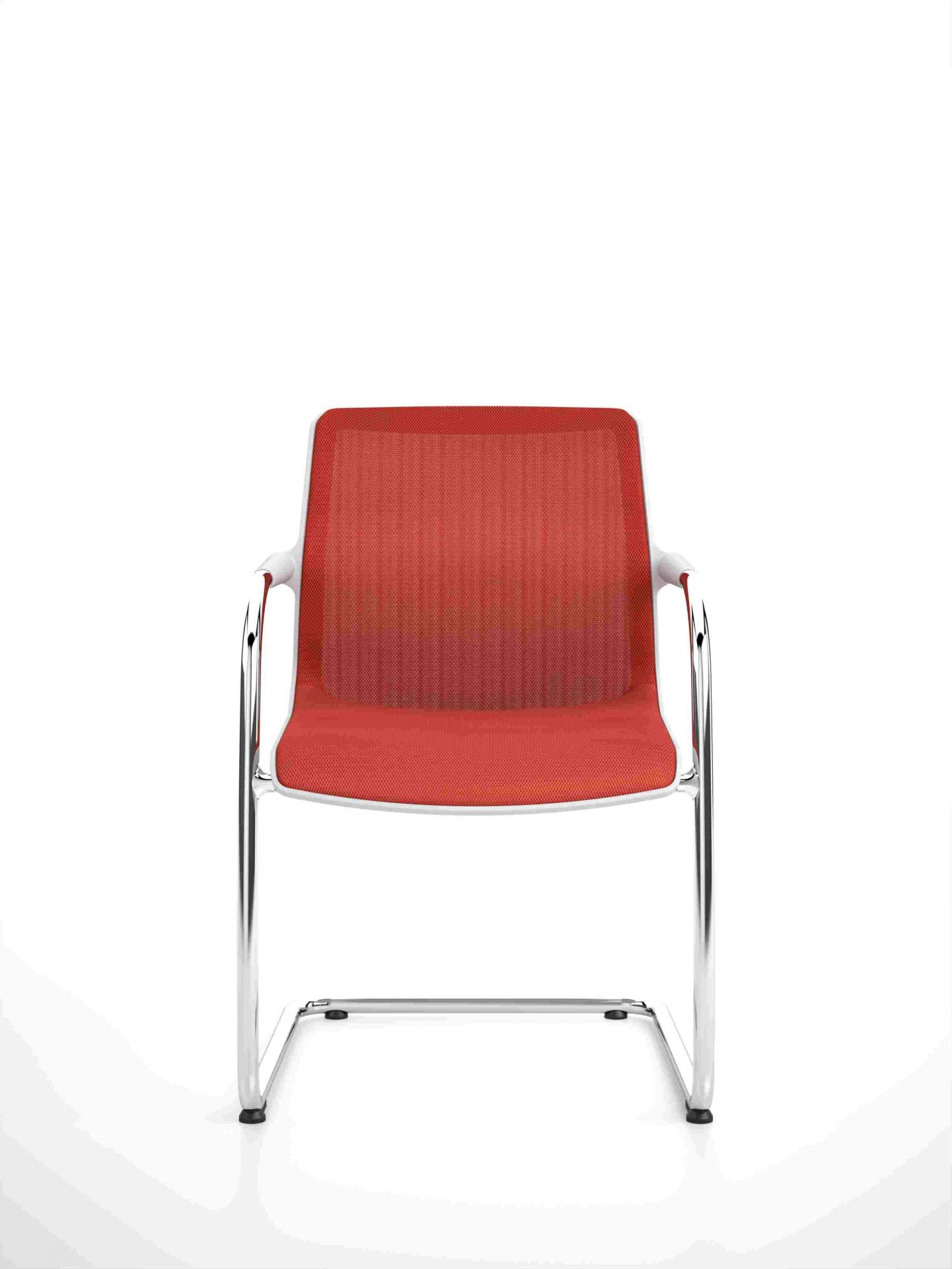 Vitra Unix Freischwinger Stuhl mit roter Sitzfläche und verchromtem Gestell vor weißem Hintergrund.