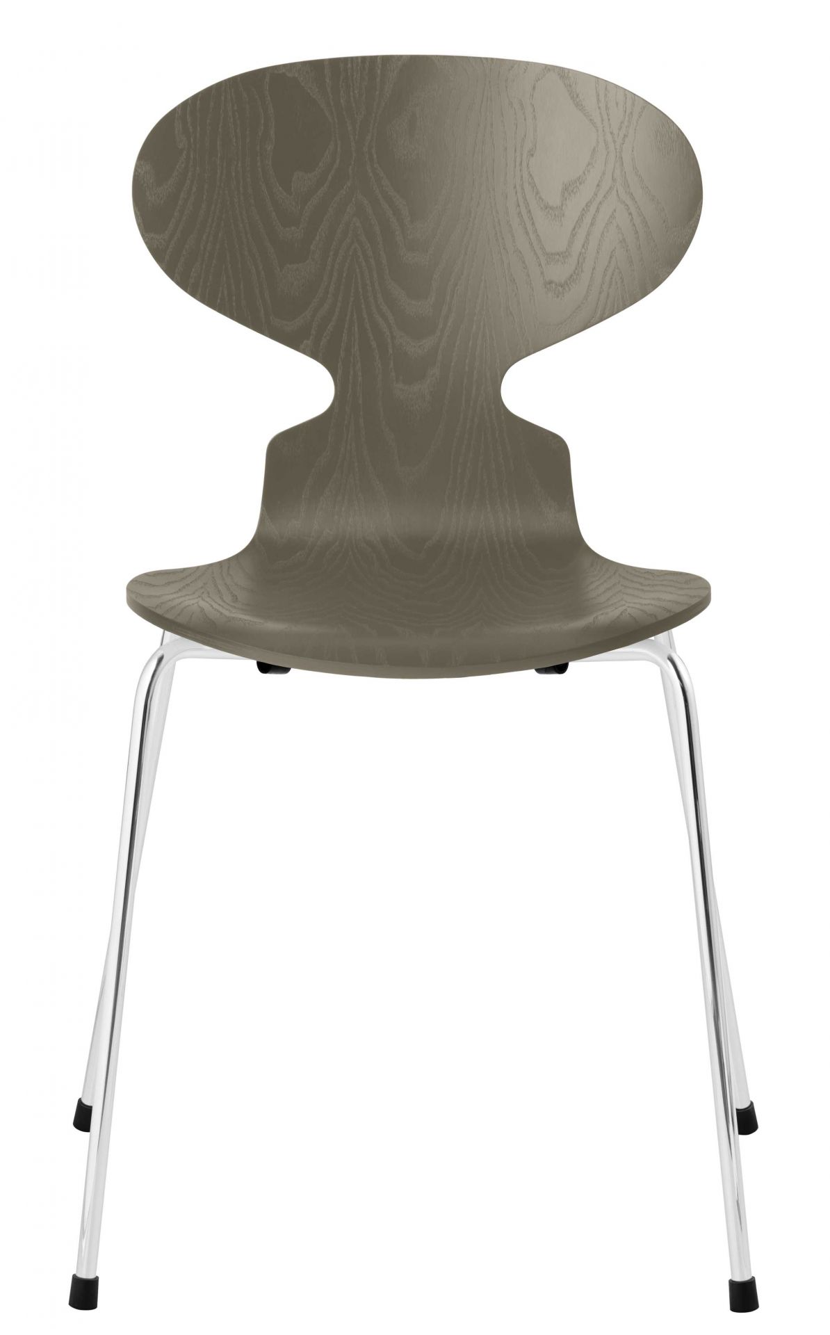 Die Ameise Stuhl von Fritz Hansen mit brauner Sitzschale und verchromtem 4-Bein Gestell.