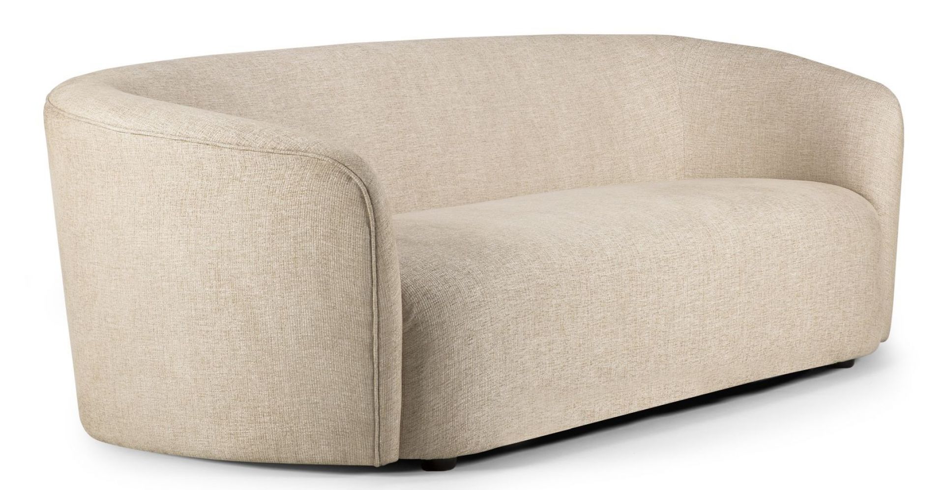 Ellipse Sofa 3-Sitzer in Haferflocken-Farbe von Ethnicraft: Modernes Sofa mit abgerundeten Formen und beigem Stoffbezug.