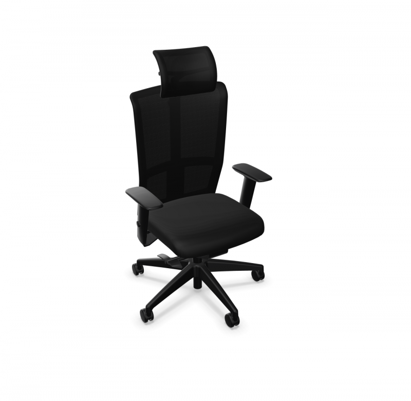 Schwarzer Goal-Air Bürostuhl von Interstuhl mit Netzrücken und Kopfstütze für ergonomisches Sitzen.