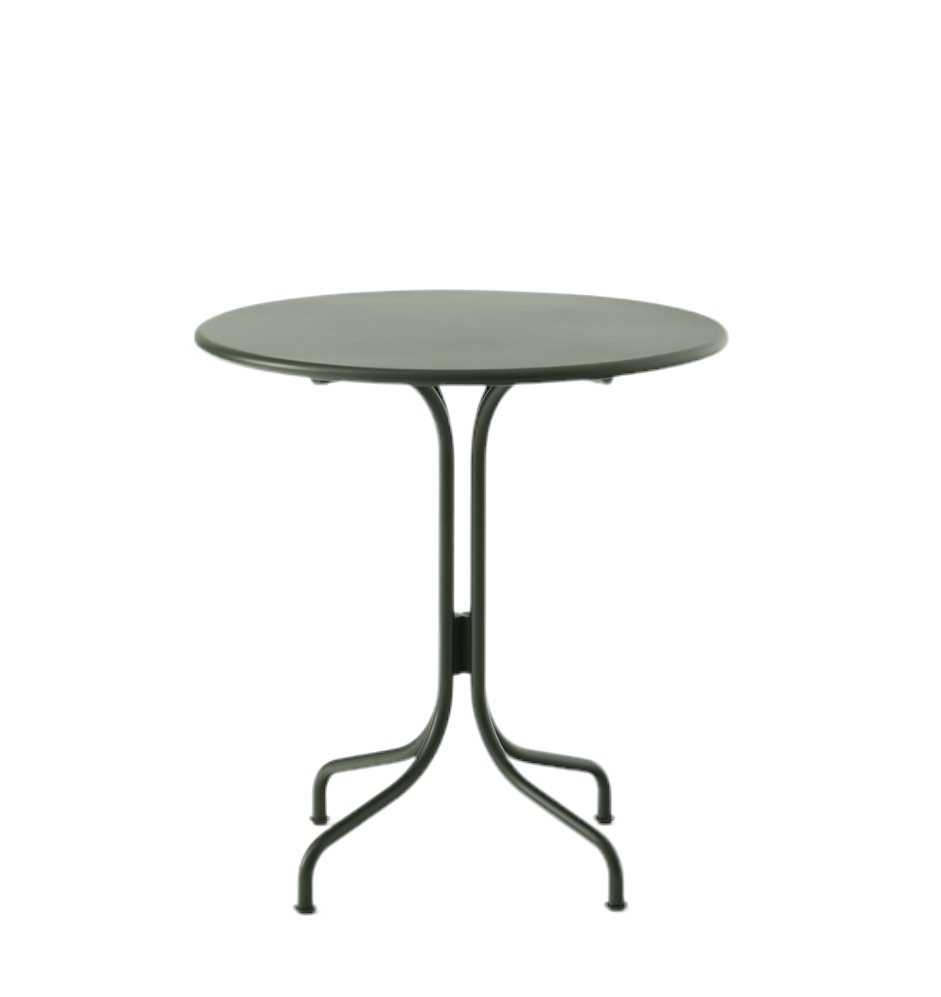 AndTradition Thorvald SC96 Outdoor Café Tisch in Grün, runder Gartentisch für den Außenbereich.