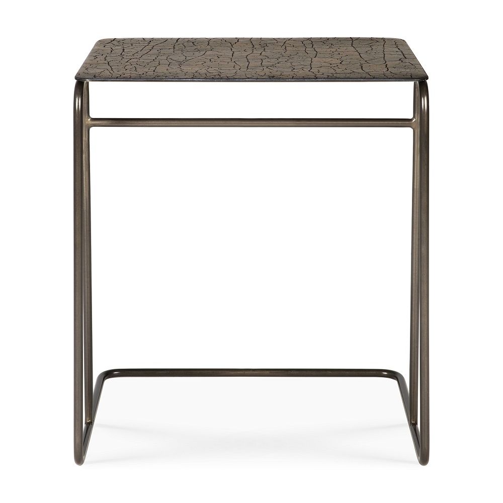 Ellipse Side Table Beistelltisch umber Ethnicraft: Moderner, rechteckiger Beistelltisch mit dunkler Tischplatte und Metallgestell.