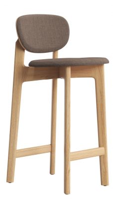 Zenso Barhocker aus Holz mit braunem Sitzpolster und Rückenlehne, modernes Design für die Küche.