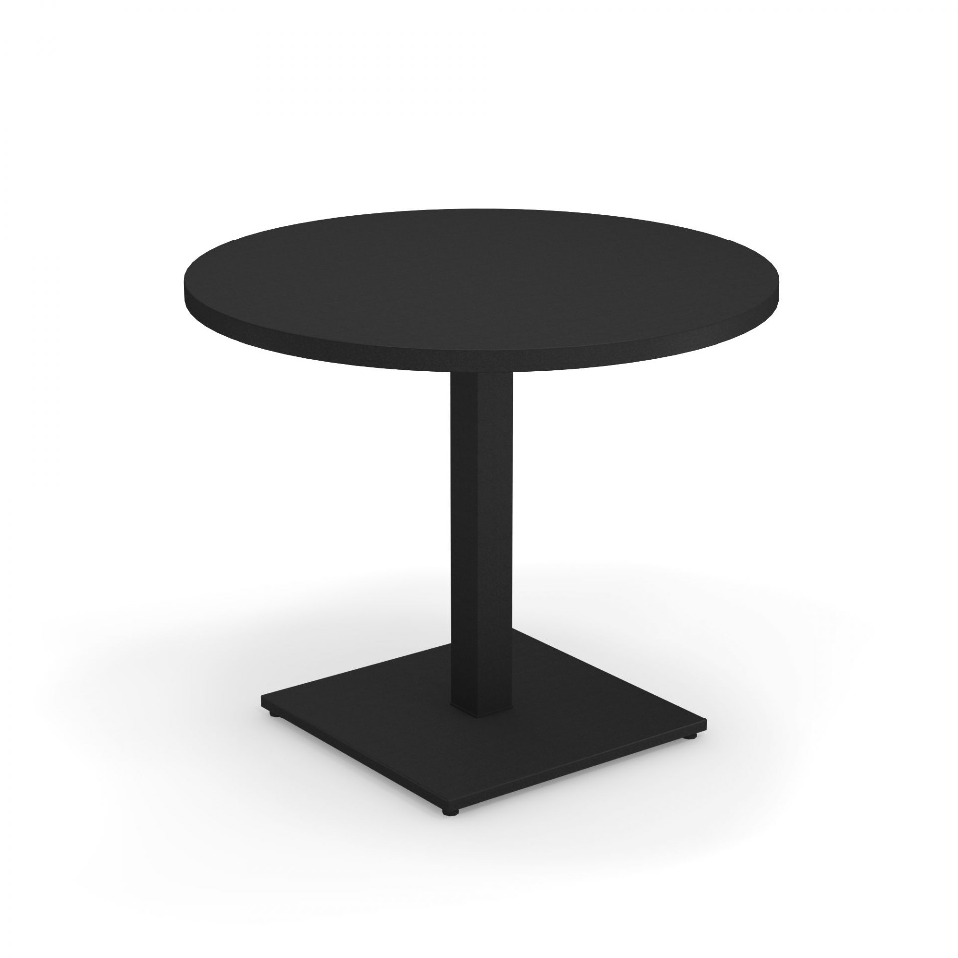 Schwarzer Emu Round Tisch mit runder Tischplatte und quadratischem Fuß für Gastronomie und Garten.
