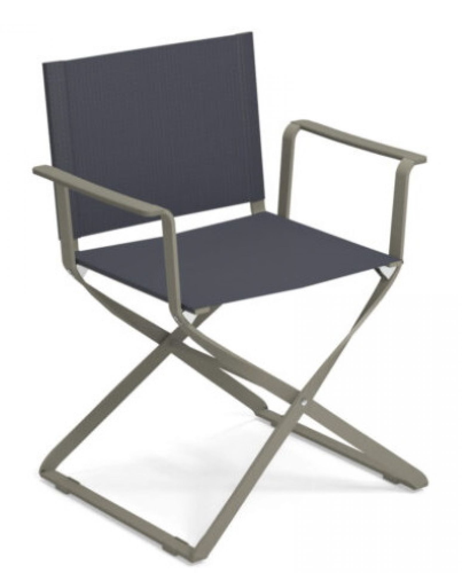 Ciak Regiestuhl für den Außenbereich in Stone: Klappbarer Gartenstuhl mit Armlehnen und grauem Gestell.