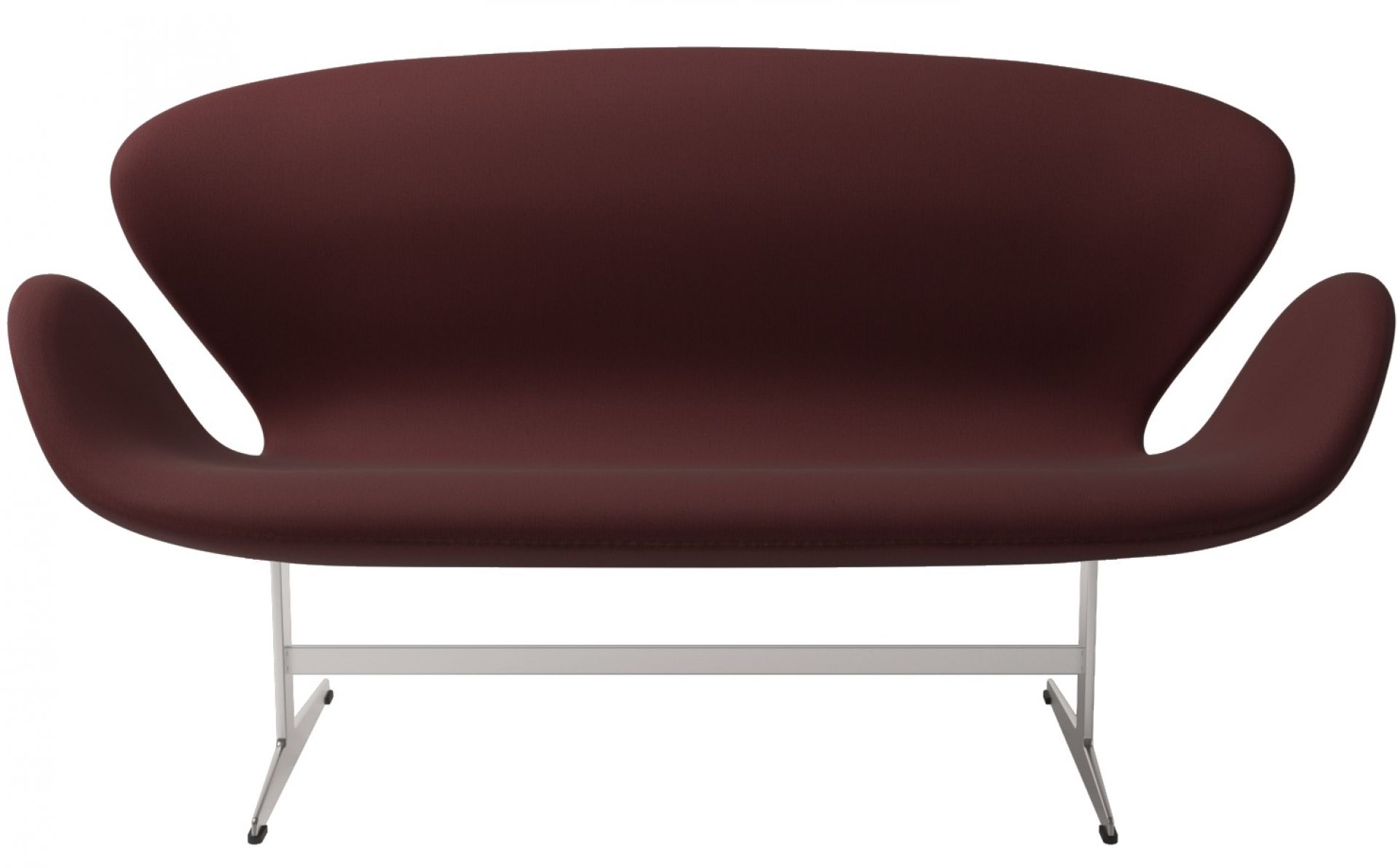 Burgunderrotes Swan Sofa von Fritz Hansen mit filigranem, silberfarbenem Metallgestell.