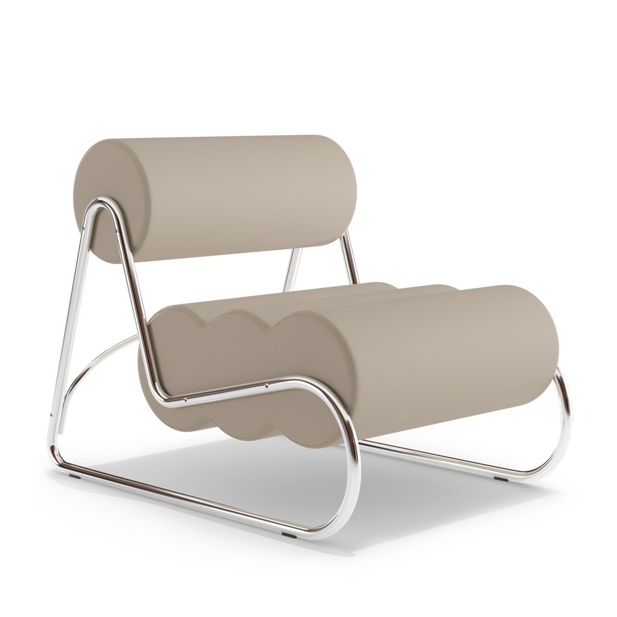 Beiger Fave Armchair Sessel von NORR11 mit Chromgestell, moderner Loungesessel für Wohnzimmer und Büro.