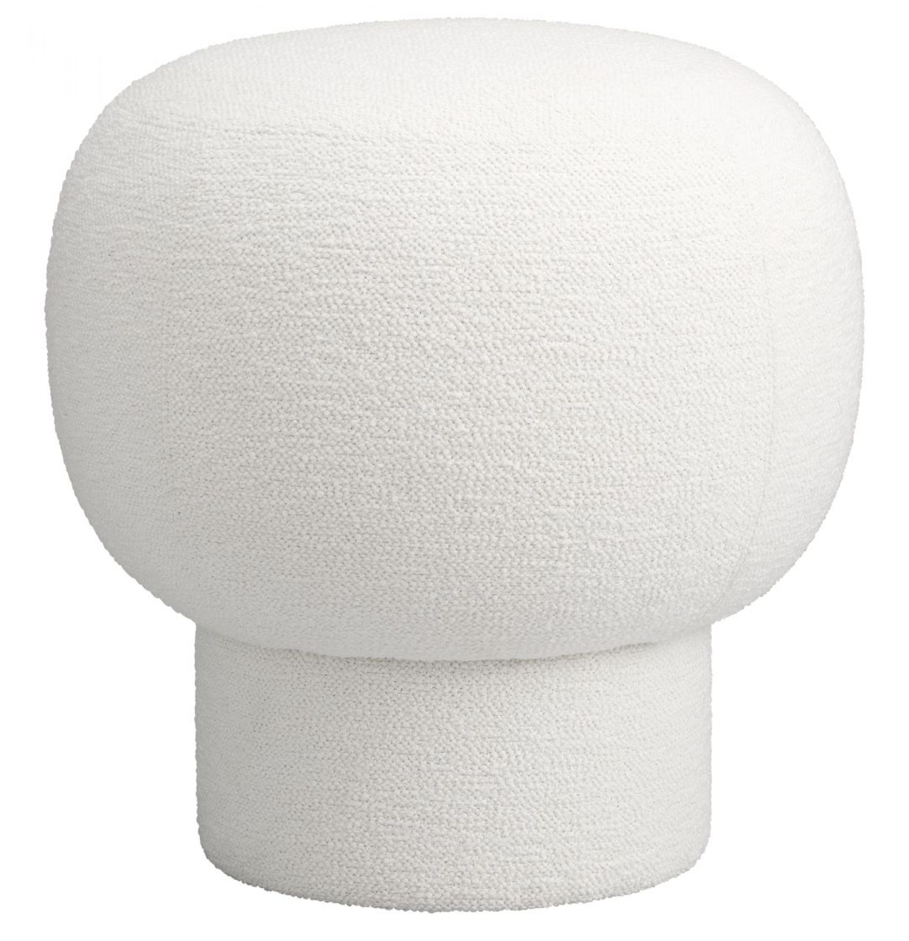 Weißer Liége Pouf von Norr11 mit Bouclé-Bezug, runder Hocker für Wohnzimmer und Schlafzimmer.